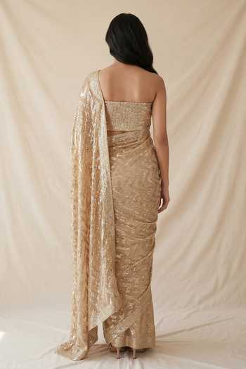 Two Sisters By Gyans Sequin Embellished Georgette Saree & Unstitched Blouse Set 