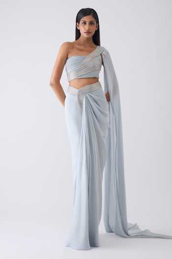 Amit Aggarwal Moulded Crystalvein Top & Skirt Set