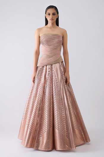 Amit Aggarwal Pink Crepe, Chiffon, Polyester, Tulle Structured Crystalvein Corset And Skirt Set Online at Aza Fashions Amit Aggarwal_Pink Crepe, Chiffon, Polyester, Tulle Structured Crystalvein Corset And Skirt Set _Online_at_Aza_Fashions
