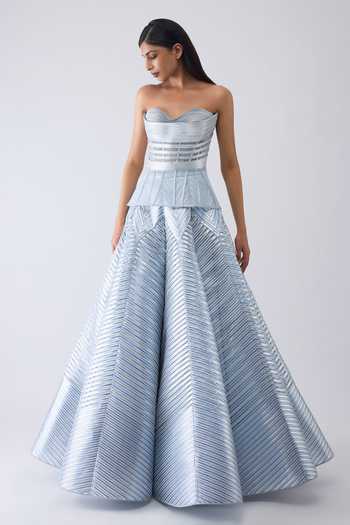 Buy_Amit Aggarwal_Blue Crepe, Polyester, Tulle, Jersey Metallic Structured Corset And Skirt Set _Online_at_Aza_Fashions