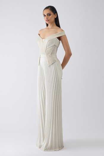 Amit Aggarwal_White Structured Plisse Jumpsuit _Online_at_Aza_Fashions