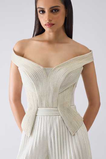 Buy_Amit Aggarwal_White Structured Plisse Jumpsuit _Online_at_Aza_Fashions