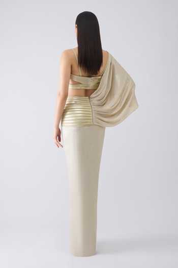 Amit Aggarwal Metallic Corded Pre-Draped Saree With Blouse