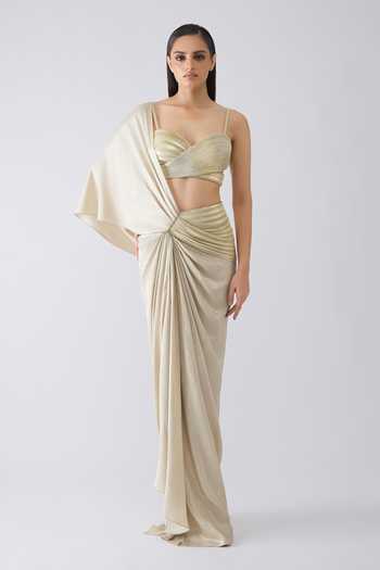 Amit Aggarwal Metallic Corded Pre-Draped Saree With Blouse
