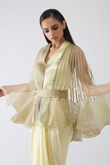 Buy Amit Aggarwal Yellow Chiffon, Tulle Shawl Neck, Metallic Corded Ruffle Cape And Dress Set Online at Aza Fashions Buy_Amit Aggarwal_Yellow Chiffon, Tulle Shawl Neck, Metallic Corded Ruffle Cape And Dress Set _Online_at_Aza_Fashions