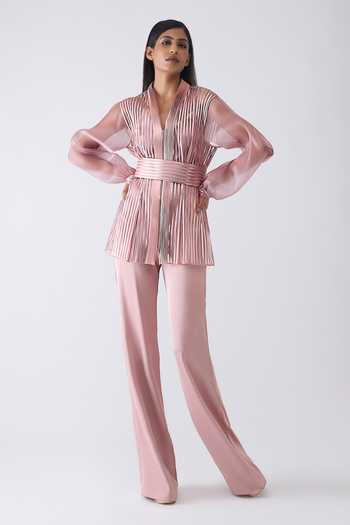 Buy Amit Aggarwal Pink Satin, Tulle V-neck Metallic Structured Cape And Pant Set Online at Aza Fashions Buy_Amit Aggarwal_Pink Satin, Tulle V-neck Metallic Structured Cape And Pant Set _Online_at_Aza_Fashions