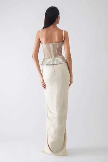 Amit Aggarwal Metallic Structured Corset Skirt Set