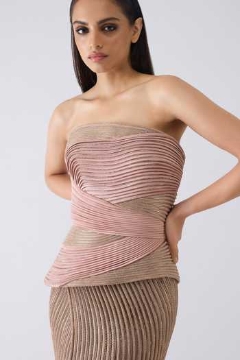Shop Amit Aggarwal Pink Crepe, Chiffon, Polyester, Tulle Structured Work Corset And Skirt Set Online at Aza Fashions Shop_Amit Aggarwal_Pink Crepe, Chiffon, Polyester, Tulle Structured Work Corset And Skirt Set _Online_at_Aza_Fashions