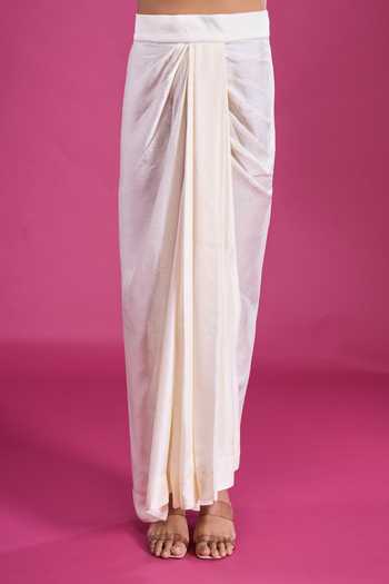 Buy Aseem Kapoor Ivory Embroidery, Mirrors, Tassels Collared Overlay And Draped Skirt Set Buy_Aseem Kapoor_Ivory Embroidery, Mirrors, Tassels Collared Overlay And Draped Skirt Set