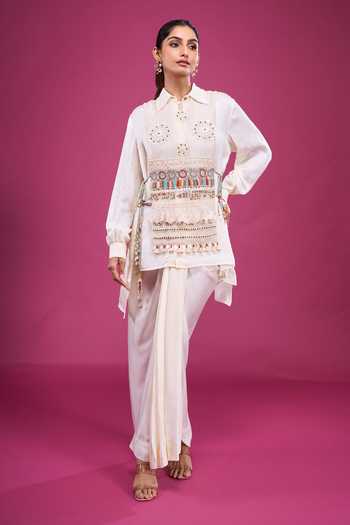 Aseem Kapoor Embroidered Overlay & Draped Skirt Set 