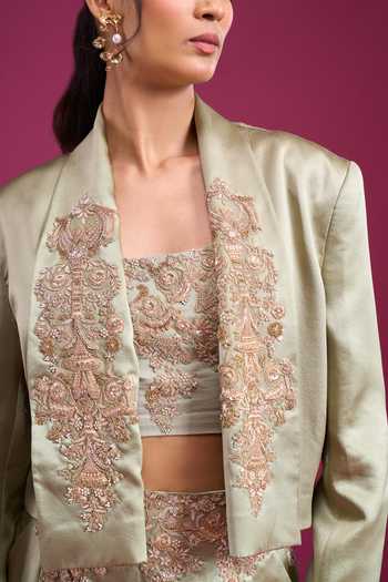 Anamika Khanna Green Shawl , Square Embroidered Jacket Pant Set Online at Aza Fashions Anamika Khanna_Green Shawl , Square Embroidered Jacket Pant Set _Online_at_Aza_Fashions