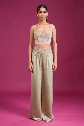 Buy Anamika Khanna Green Shawl , Square Embroidered Jacket Pant Set Online at Aza Fashions Buy_Anamika Khanna_Green Shawl , Square Embroidered Jacket Pant Set _Online_at_Aza_Fashions