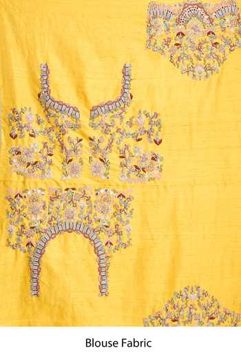Buy_Anamika Khanna_Yellow Embroidered Saree With Unstitched Blouse Piece _Online_at_Aza_Fashions