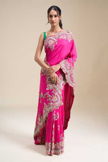 Anamika Khanna Floral Embroidered Saree With Unstitched Blouse Piece 