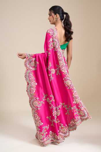 Anamika Khanna Floral Embroidered Saree With Unstitched Blouse Piece 