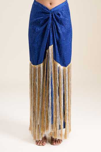 Anamika Khanna Blue Floral Embroidered Blazer And Draped Skirt Set at Aza Fashions Anamika Khanna_Blue Floral Embroidered Blazer And Draped Skirt Set _at_Aza_Fashions