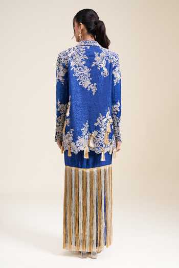 Anamika Khanna Floral Embroidered Blazer & Draped Skirt Set 