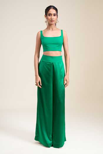 Anamika Khanna_Green Round , Square Embroidered Cape Palazzo Set _Online_at_Aza_Fashions