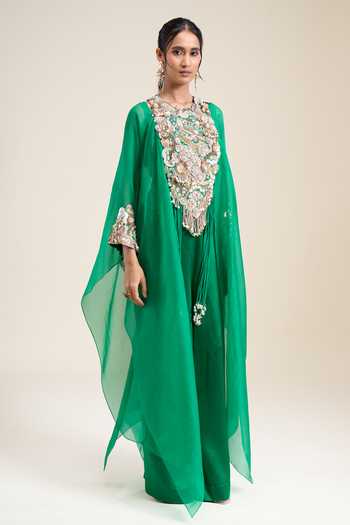 Buy_Anamika Khanna_Green Round , Square Embroidered Cape Palazzo Set _Online_at_Aza_Fashions