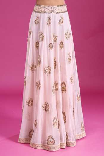 Buy_Anamika Khanna_Pink Round Neck Embroidered Lehenga Set _Online_at_Aza_Fashions