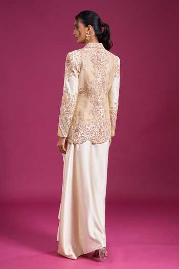 Anamika Khanna Embroidered Blazer & Draped Skirt Set 