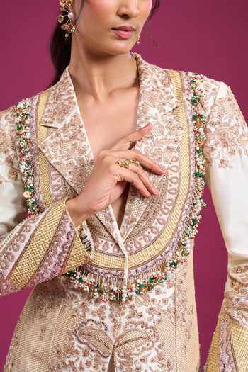 Buy Anamika Khanna Ivory Embroidered Blazer And Draped Skirt Set Online at Aza Fashions Buy_Anamika Khanna_Ivory Embroidered Blazer And Draped Skirt Set _Online_at_Aza_Fashions