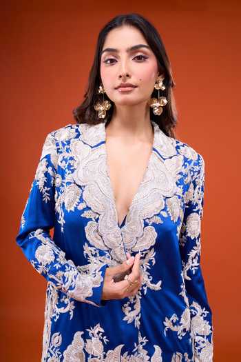 Anamika Khanna_Blue Embroidered Blazer And Pant Co-ord Set _Online_at_Aza_Fashions