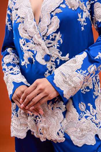 Anamika Khanna_Blue Embroidered Blazer And Pant Co-ord Set _at_Aza_Fashions