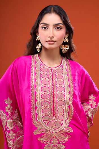 Shop_Anamika Khanna_Fuchsia Round Neck Embroidered Cape And Sharara Set _Online_at_Aza_Fashions