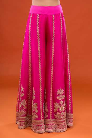 Anamika Khanna_Fuchsia Round Neck Embroidered Cape And Sharara Set _at_Aza_Fashions