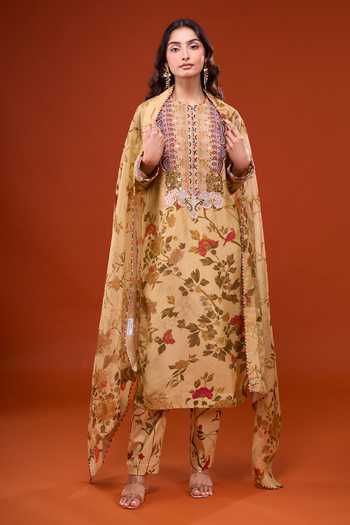 Anamika Khanna Floral Leaf Print Kurta Set 