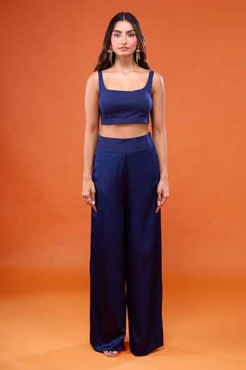 Anamika Khanna Blue Square Neck Embroidered Cape And Pant Set Online at Aza Fashions Anamika Khanna_Blue Square Neck Embroidered Cape And Pant Set _Online_at_Aza_Fashions