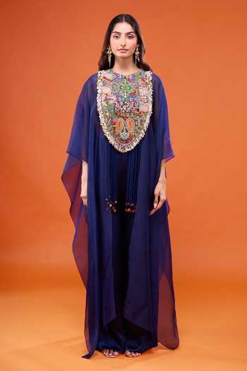 Shop Anamika Khanna Blue Square Neck Embroidered Cape And Pant Set Online at Aza Fashions Shop_Anamika Khanna_Blue Square Neck Embroidered Cape And Pant Set _Online_at_Aza_Fashions
