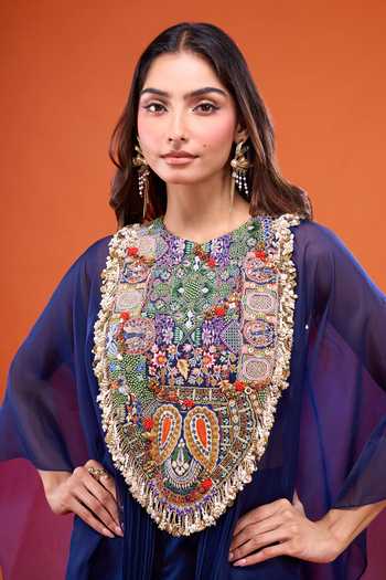 Buy Anamika Khanna Blue Square Neck Embroidered Cape And Pant Set Buy_Anamika Khanna_Blue Square Neck Embroidered Cape And Pant Set