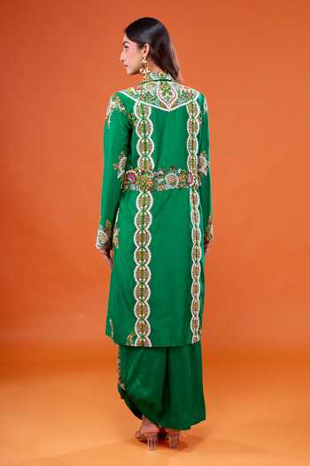 Anamika Khanna Embroidered Long Coat & Draped Dhoti Skirt Set 