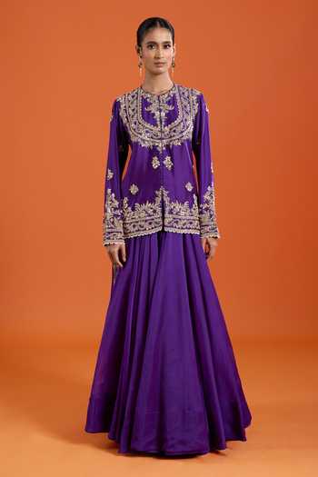 Anamika Khanna Purple Round Neck, Yes Embroidered Kurta Lehenga Set Online at Aza Fashions Anamika Khanna_Purple Round Neck, Yes Embroidered Kurta Lehenga Set _Online_at_Aza_Fashions