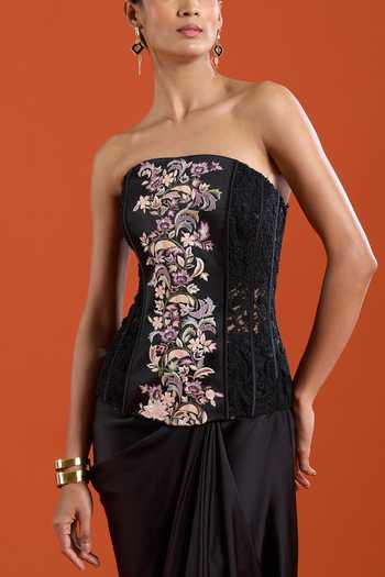 Buy Anamika Khanna Pink Bandeau Neck Placement Embroidered Top And Skirt Set Online at Aza Fashions Buy_Anamika Khanna_Pink Bandeau Neck Placement Embroidered Top And Skirt Set _Online_at_Aza_Fashions