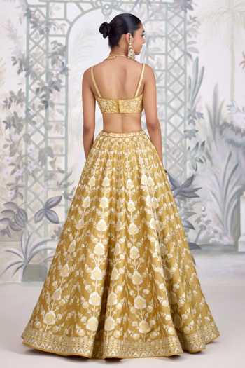 Shyam Narayan Prasad Floral Gold Applique Raw Silk Lehenga Set 