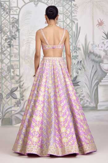 Shyam Narayan Prasad Gold Applique Thread Embroidered Lehenga Set 