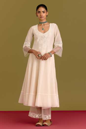 Devnaagri Tonal Embroidered Silk Chanderi Anarkali Set 