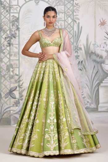 Shyam Narayan Prasad Gold Applique Thread Embroidered Raw Silk Lehenga Set 