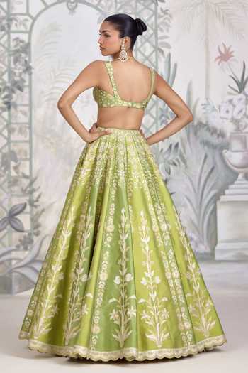 Shyam Narayan Prasad Gold Applique Thread Embroidered Raw Silk Lehenga Set 