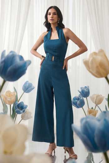 Naintara Bajaj High Collar Structured Jumpsuit With Belt 