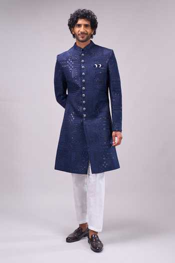 Arihant Rai Sinha Navy Blue Sherwani & Pant Set 