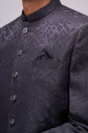 Shop_Arihant Rai Sinha_Black Satin Woven Button Down Bandhgala _Online_at_Aza_Fashions