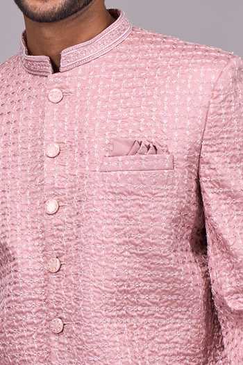 Arihant Rai Sinha Pink Silk, Satin Textured Bandhgala at Aza Fashions Arihant Rai Sinha_Pink Silk, Satin Textured Bandhgala _at_Aza_Fashions