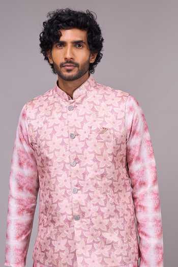 Buy Arihant Rai Sinha Pink Silk, Satin, Jacquard Embroidery Bundi And Full Sleeves Kurta Set Online at Aza Fashions Buy_Arihant Rai Sinha_Pink Silk, Satin, Jacquard Embroidery Bundi And Full Sleeves Kurta Set _Online_at_Aza_Fashions