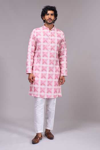 Buy Arihant Rai Sinha Pink Silk, Satin, Jacquard Embroidery Bundi And Full Sleeves Kurta Set Buy_Arihant Rai Sinha_Pink Silk, Satin, Jacquard Embroidery Bundi And Full Sleeves Kurta Set