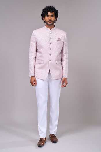 Arihant Rai Sinha_Pink Satin Woven Bandhgala _Online_at_Aza_Fashions