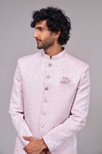 Buy_Arihant Rai Sinha_Pink Satin Woven Bandhgala _Online_at_Aza_Fashions